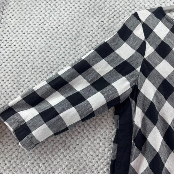 J Jill Love Linen Top Women M White Black Checked Boat Neck Lagenlook 3/4 Sleeve - Picture 3 of 11